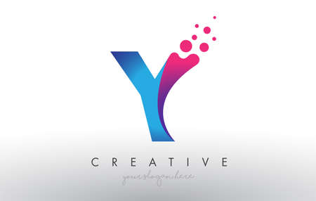Y Letter Design with Creative Dots Bubble Circles and Blue Pink Colors Vector Illustration.のイラスト素材
