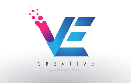 VE Letter Design with Creative Dots Bubble Circles and Blue Pink Colors Vector Illustration.のイラスト素材