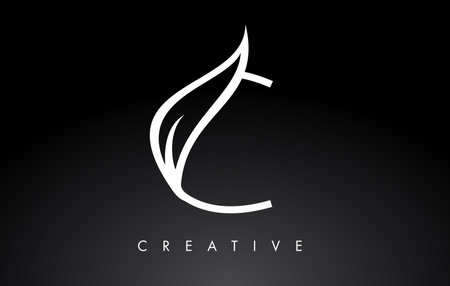 C Letter Logo with Monogram Leaf Concept in Black and White Colors Vector Illustrationのイラスト素材