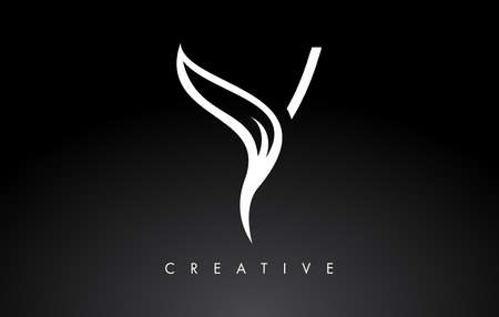 Y Letter Logo with Monogram Leaf Concept in Black and White Colors Vector Illustrationのイラスト素材
