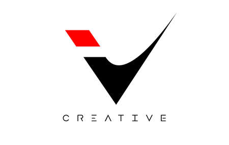 V Modern Letter Logo Design with Creative Look in Black and Red Colors Vector Illustrationのイラスト素材