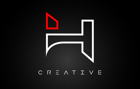 H Letter Design Logo with Monogram Line White and Red colors on a Black background. Creative H Icon Idea with Modern Look.のイラスト素材