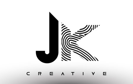 JK Fingerprint Zebra Letter Logo Design. JK Logo with fingerprint Creative Icon Vector Illustrationのイラスト素材