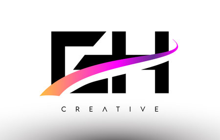 EH Logo Letter Design Icon. EH Letters with Colorful Creative Swoosh Lines Vector Illustrationのイラスト素材