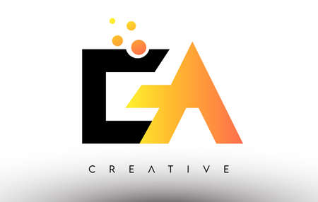 EA Black Orange Letter Logo Design. EA Icon with Dots and Bubbles Creative Letters Vector illustration.のイラスト素材