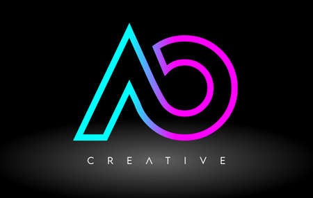 AO Neon Purple Blue Letters Logo Design. AO Outline Letter Icon Vector on Black Background Illustrationのイラスト素材