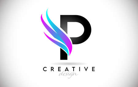 Letter P Logo with creative gradient swooshes. Creative elegant Letter P design with colorful blue purple Vector Icon.のイラスト素材