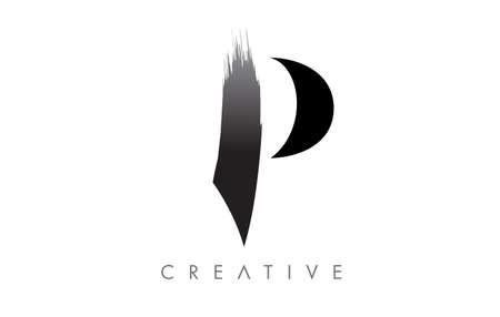 Artistic P Brush Stroke Letter Design Icon Vector. Elegant Minimalist P Brush Letter Identity Illustration in Black and Whiteのイラスト素材
