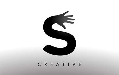 Letter S with Hand Vector Icon Illustration. Creative Hand Letter in Black and White with hand silhouette.のイラスト素材
