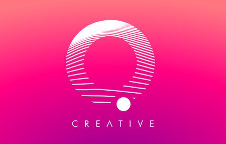 O Letter Logo with White Warp Lines Effect on Purple Background Vector. Cretive Artistic Elegant O...