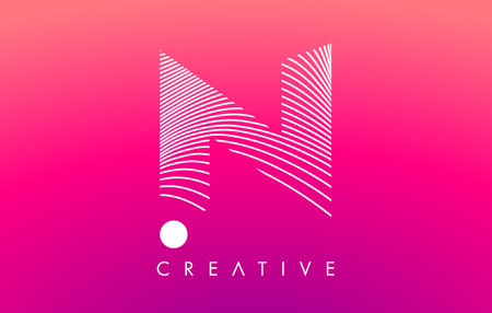 N Letter Logo with White Warp Lines Effect on Purple Background Vector. Cretive Artistic Elegant N Lines Logo Icon Illustration.のイラスト素材