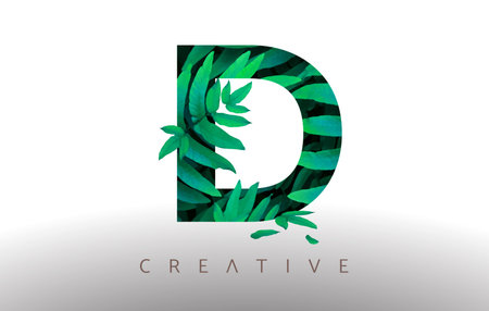 Botanical Green Eco Leaf Letter D Logo Design Icon made from Green Leafs. Creative Trendy d Leafs Vector Illustration.のイラスト素材
