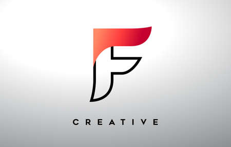 Letter F with black outline and red gradient colors. Creative Modern Letter f Logo Design Monogram Vector.のイラスト素材