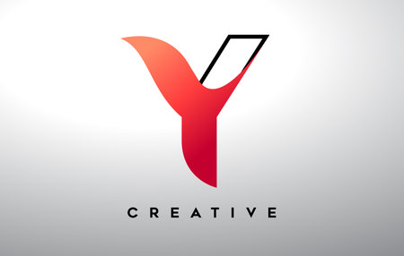 Letter Y with black outline and red gradient colors. Creative Modern Letter y Logo Design Monogram Vector.のイラスト素材