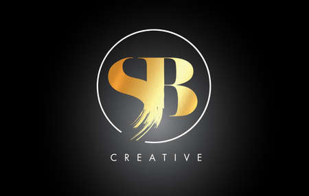 Golden SB Brush Stroke Letter Logo Design. Black Paint Logo Leters Icon with Elegant Circle Vector Design.のイラスト素材