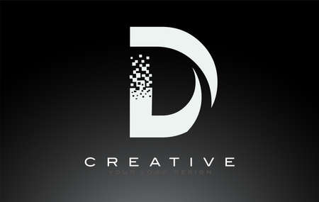 D Initial Letter Logo Design with Digital Pixels in Black and White Colors.のイラスト素材