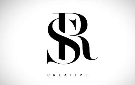 SR Artistic Letter Logo Design with Creative Serif Font in Black and White Colors Vector Illustrationのイラスト素材