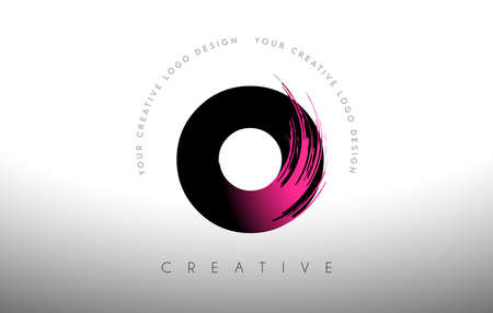O Paint Brush Letter Logo Design with Artistic Brush Stroke in Black and Purple Colors Vector Illustration.のイラスト素材