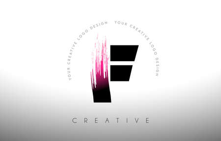 F Paint Brush Letter Logo Design with Artistic Brush Stroke in Black and Purple Colors Vector Illustration.のイラスト素材