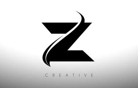 Z Swoosh Letter Cut Logo Design with Black Swoosh and Creative Icon Logo Vector Illustration. Curved Swoosh Letter Idea.のイラスト素材