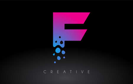 F Dots Letter Logo Design with Creative Artistic Bubble Cut in Blue Purple Colors Vector Illustrationのイラスト素材