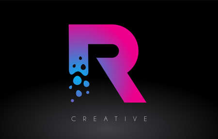 R Dots Letter Logo Design with Creative Artistic Bubble Cut in Blue Purple Colors Vector Illustrationのイラスト素材
