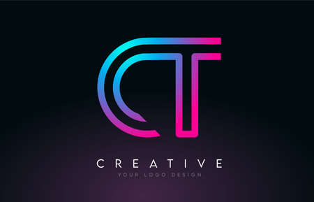 Monogram Lines CT C T Letter Logo Design in Neon Colors. Creative Modern Letters Vector Icon Logo Illustration.のイラスト素材