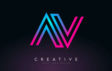 Monogram Lines AV Letter Logo Design in Neon Colors. Creative Modern Letters Vector Icon Logo Illustration.のイラスト素材