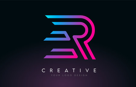 Monogram Lines ER E R Letter Logo Design in Neon Colors. Creative Modern Letters Vector Icon Logo Illustration.のイラスト素材