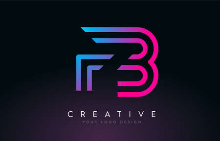 Monogram Lines FB F B Letter Logo Design in Neon Colors. Creative Modern Letters Vector Icon Logo Illustration.のイラスト素材