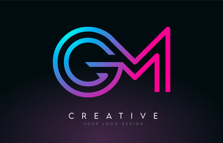 Monogram Lines GM G M Letter Logo Design in Neon Colors. Creative Modern Letters Vector Icon Logo Illustration.のイラスト素材