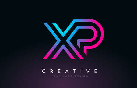 Monogram Lines XP X P Letter Logo Design in Neon Colors. Creative Modern Letters Vector Icon Logo Illustration.のイラスト素材