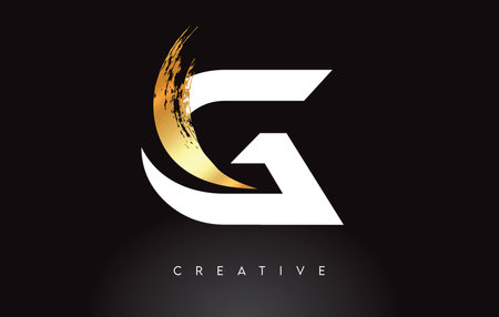 Golden G Letter Logo with Brush Stroke Artistic Look on Black Background Vector Illustration.のイラスト素材