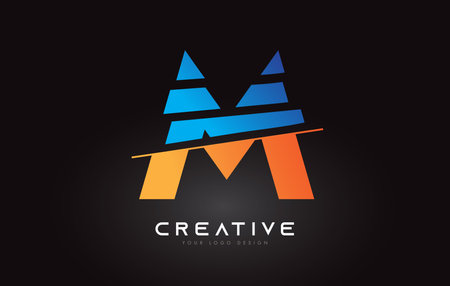 Sliced Letter M Logo Icon Design with Blue and Orange Colors and Cut Slices Vectorのイラスト素材