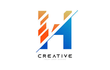 Sliced Letter H Logo Icon Design with Blue and Orange Colors and Cut Slices Vectorのイラスト素材