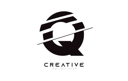 Sliced Letter Q Logo Icon Design with Black and White  Colors and Cut Slices Vectorのイラスト素材