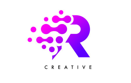 Bubbles Dots Letter R Logo Design. Creative Letter Icon with Blue Bubbles and Circular Dots Vector Illustration.のイラスト素材