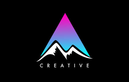 A Letter Mountain Icon Logo Design. Letter A with Mountain Peaks and Colorful Vibrant Shape Vector Illustration.のイラスト素材