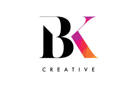 BK Letter Design with Creative Cut and Colorful Rainbow Texture. BK Letter Icon Vector Logo with Serif Font and Minimalist Style.のイラスト素材