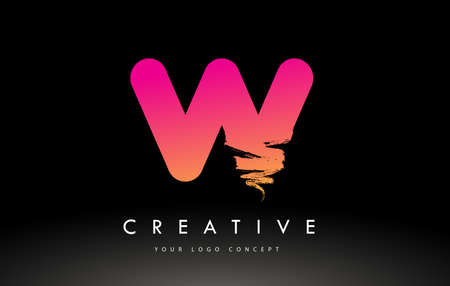 W Brushed Letter Logo. Purple Pink Brush Letters design with Artistic Brush stroke design.のイラスト素材
