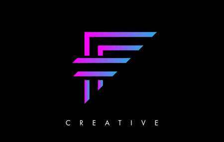 F Letter Logo Monogram with Purple Violet Lines and Minimalist Design Vector. Creative Modern Letter V Icon Sign Illustration.のイラスト素材