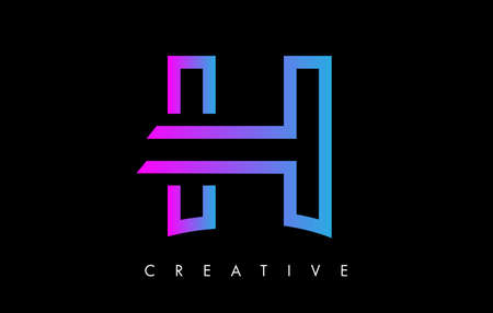 H Letter Logo Monogram with Purple Violet Lines and Minimalist Design Vector. Creative Modern Letter G Icon Sign Illustration.のイラスト素材