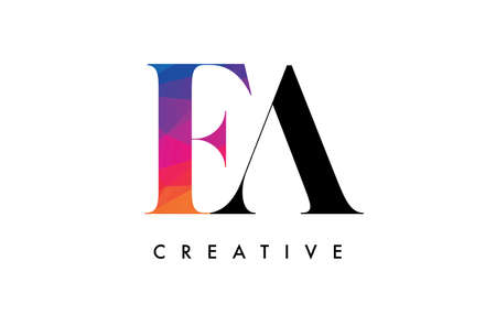 EA Letter Design with Creative Cut and Colorful Rainbow Texture. AE Letter Icon Vector Logo with Serif Font and Minimalist Style.のイラスト素材