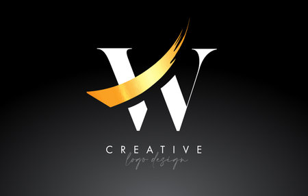 Golden Brush Letter W Logo Design with Creative Artistic Paint Brush Stroke and Modern Look Vectorのイラスト素材