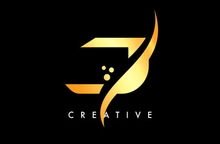 Golden J Letter Logo Design with Elegant Creative Swoosh and Dots Vector. Modern Trendy J letter icon with Curved line cut and minimalist Look Vector Illustration.のイラスト素材