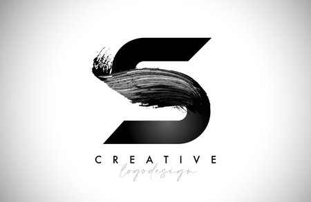 Letter S Logo Brush Stroke with Artistic Watercolor Paint Brush Icon Vector Design. Modern Elegant Minimalist Stroke Letter S Shape Symbol with Paint Style Swoosh.のイラスト素材