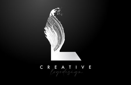 White Letter L Logo Brush Stroke with Artistic Watercolor Paint Brush Icon Vector Design. Modern Elegant Minimalist Stroke Letter L Shape Symbol with Paint Style Swoosh.のイラスト素材