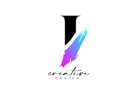 Brush Letter I logo desgn with Artistic Colorful Blue Purple Paintbrush Stroke Vector. Elegant Initial Modern I Logo Icon Idea with Serif Font Vector Illustration.のイラスト素材