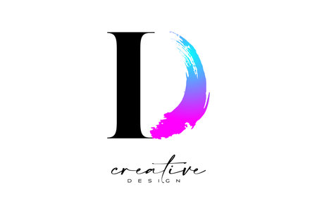 Brush Letter D logo desgn with Artistic Colorful Blue Purple Paintbrush Stroke Vector. Elegant Initial Modern D Logo Icon Idea with Serif Font Vector Illustration.のイラスト素材