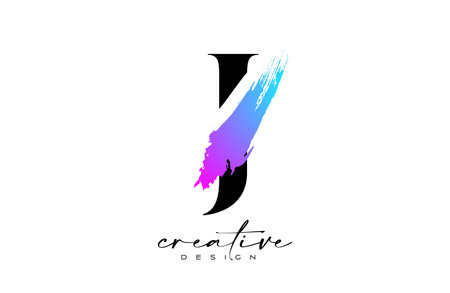 Brush Letter A logo desgn with Artistic Colorful Blue Purple Paintbrush Stroke Vector. Elegant Initial Modern A Logo Icon Idea with Serif Font Vector Illustration.のイラスト素材